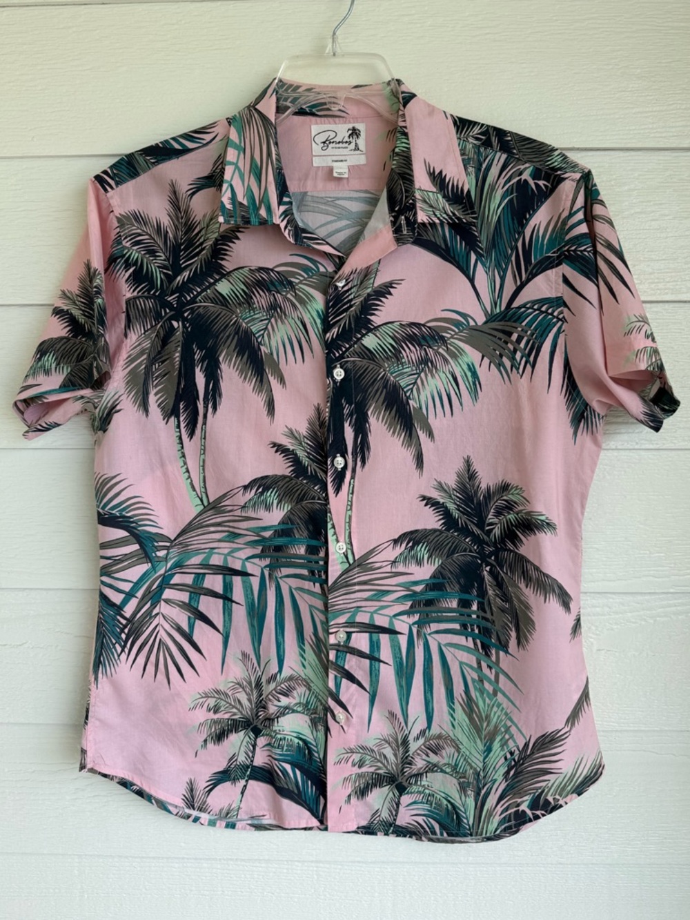 Bonobos Pink Tropical Palm Short-Sleeve Shirt Men’s Size Large
